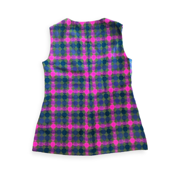 70s Neon Pink Plaid A-Line Mini Dress XL - Picture 3 of 6